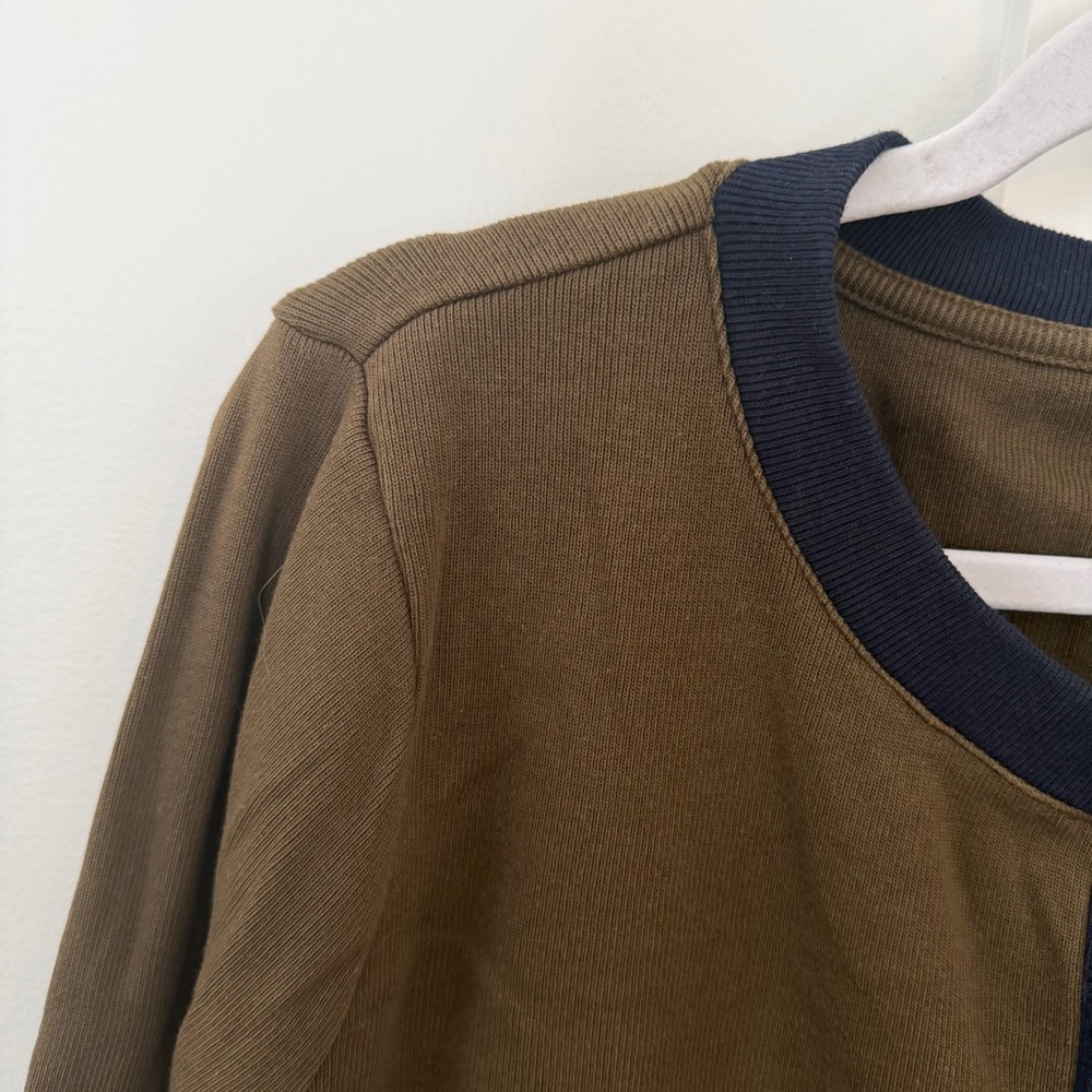 Talbots Cardigan Sweater Gold Button Olive Green Navy Trim 100% Cotton Preppy XL - Picture 3 of 7